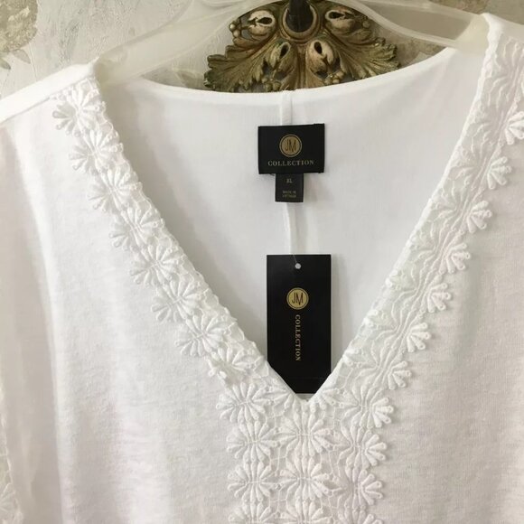 JM Collection White Floral Applique Kaftan Tunic Top Women's Size X-Large, NWT - Picture 3 of 6